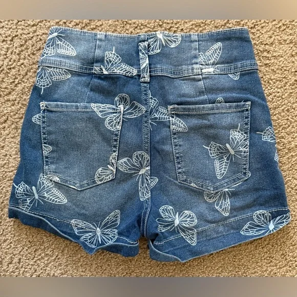 No Boundaries Blue Jean Shorts with Butterfly Print - Picture 5 of 6